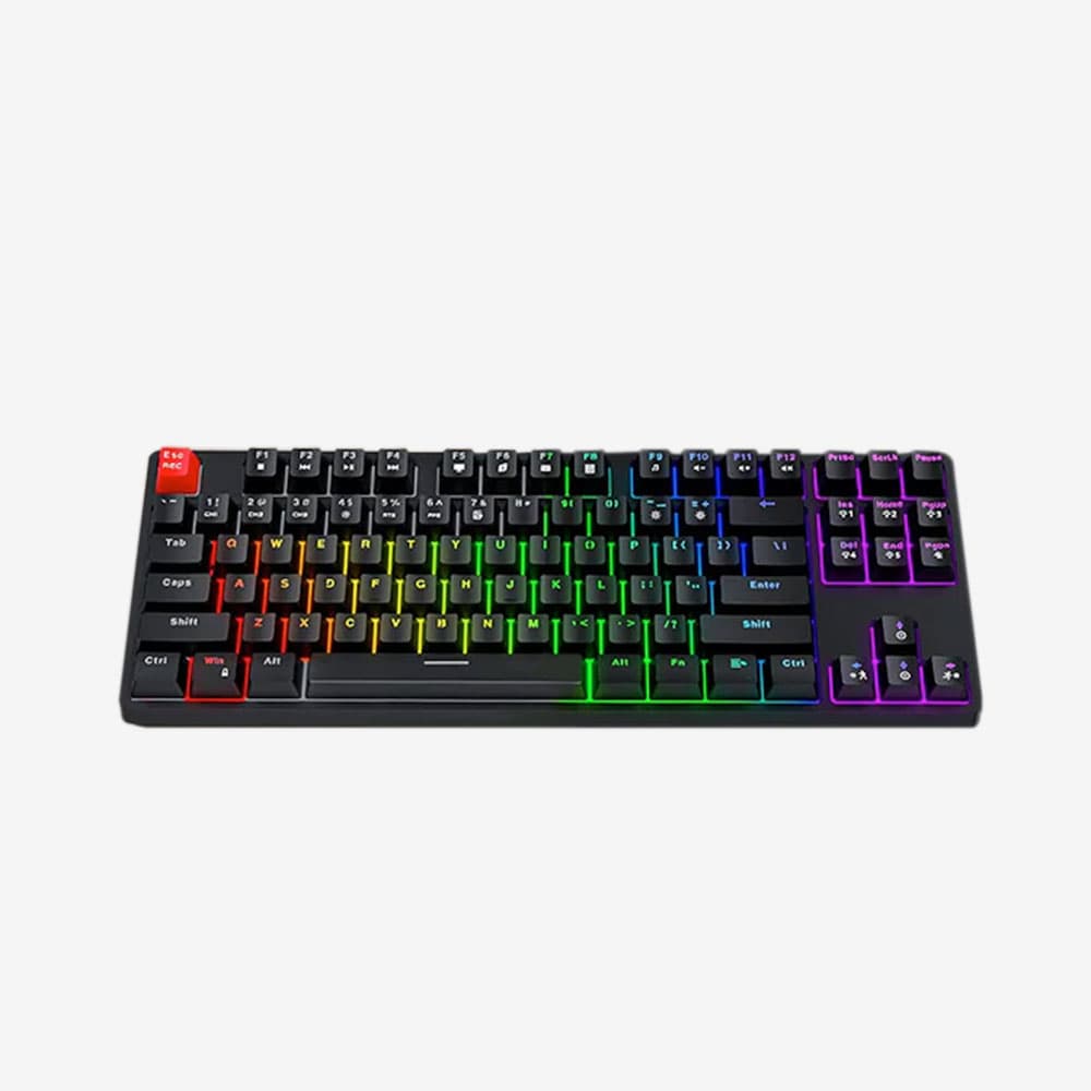 هافيت KB489L كيبورد ميكانيكي TKL بـ 87 مفتاح وإضاءة LED قوس قزح، أسود