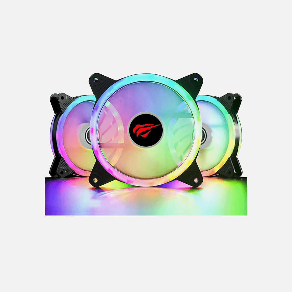 Havit F2089 RGB LED Cooling Fan 12x12cm Quiet Edition High Airflow DC 12V For Computer Case- Black