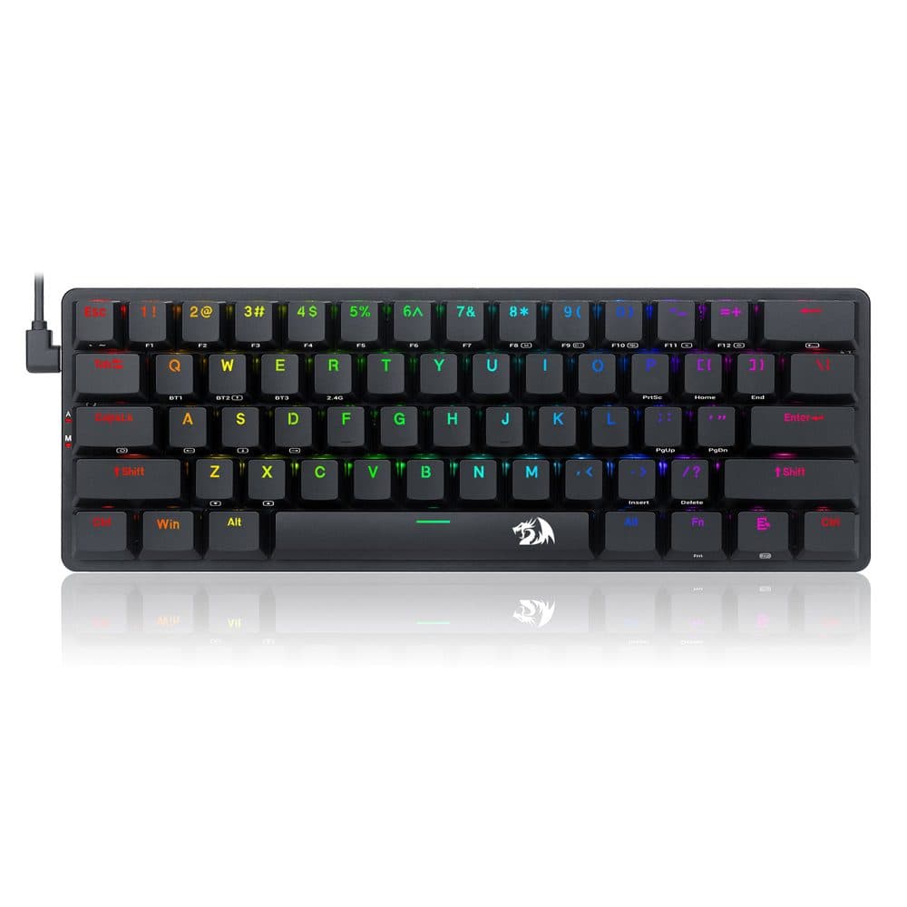 ريدراجون Elise K615P-KBS كيبورد ميكانيكي نحيف 60% RGB لاسلكي/بلوتوث/USB - سويتش أزرق | أسود