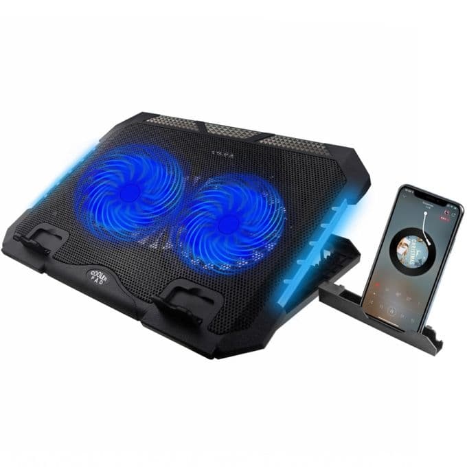 Jertech KL332 Gaming Laptop Cooling Pad with Mobile Stand – 2x Blue Led Fans – RGB Side Lights – 2x USB -12:17”