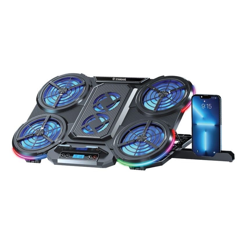 Standard ICE-08 Gaming Laptop Cooling Pad Stand with Mobile Holder – 6*RGB BIG Fans – LCD Screen – 2*USB