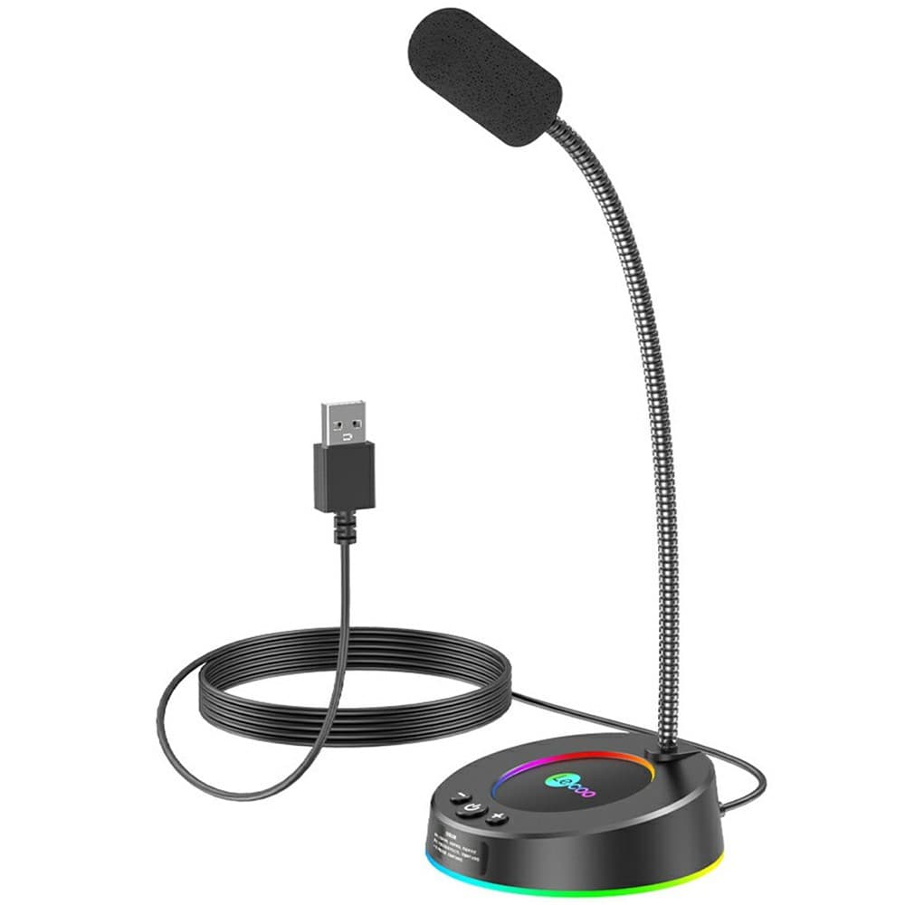LeCoo MC01S USB RGB Desktop Microphone Streaming – 1.5m Cable For PC /Laptop