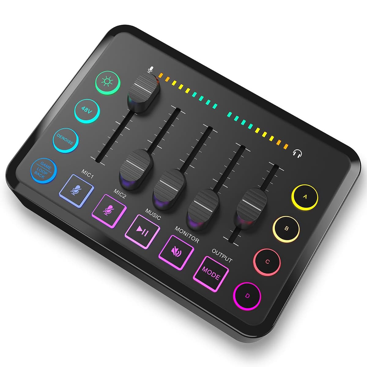 F9 Wireless Live Sound Card RGB Mixer with 48V Phantom – XLR / Audio Interface – Rechargeable 1800mAh | Black