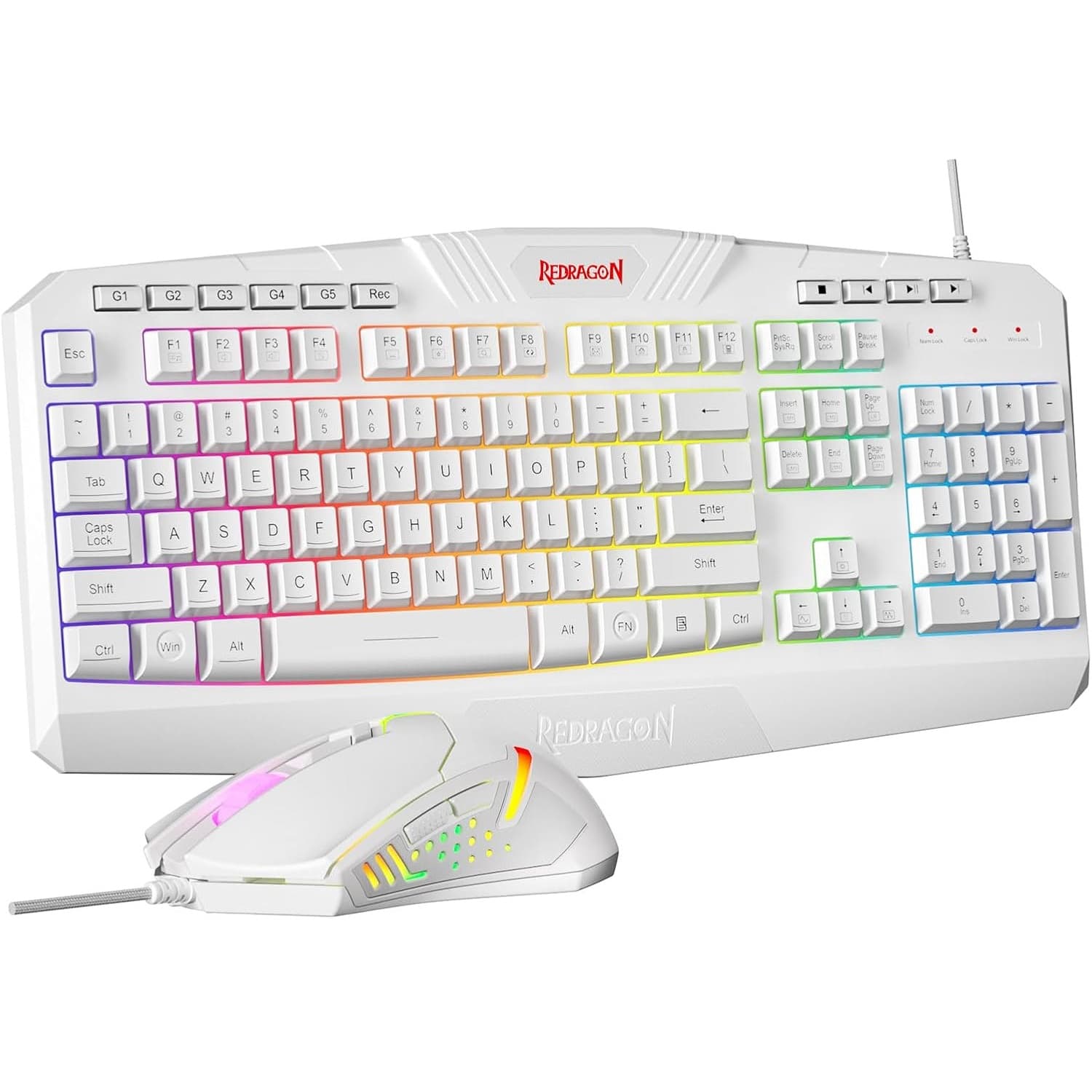 Redragon S101W Wired RGB Gaming Keyboard & Mouse Combo With Software & Macro Keys ( English )- White