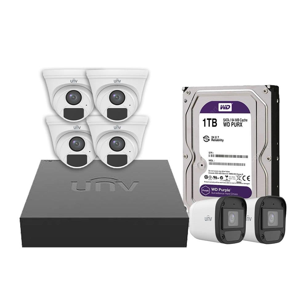 Uniview System XVR 8 Channel 1TB HDD + 8-Ch 1U Digital Video Recorder + 6 Camera 2 MP Indoor * Oudoor