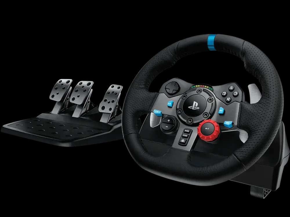 Logitech G29 Driving Force Racing Wheel and Floor Pedals Real Force Feedback Stainless Steel Paddle Shifters Leather Steering Wheel Cover for PS5 PS4 PC Mac - Black