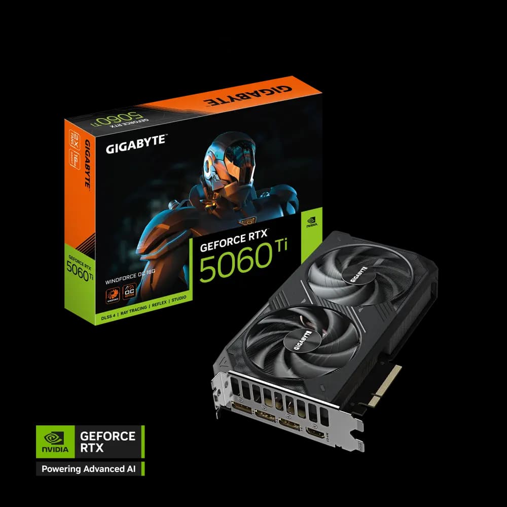 GIGABYTE GeForce RTX 5060 Ti WINDFORCE OC 16G – GDDR7, DLSS 4, Ray Tracing, PCIe 5.0, Dual-Fan Cooling