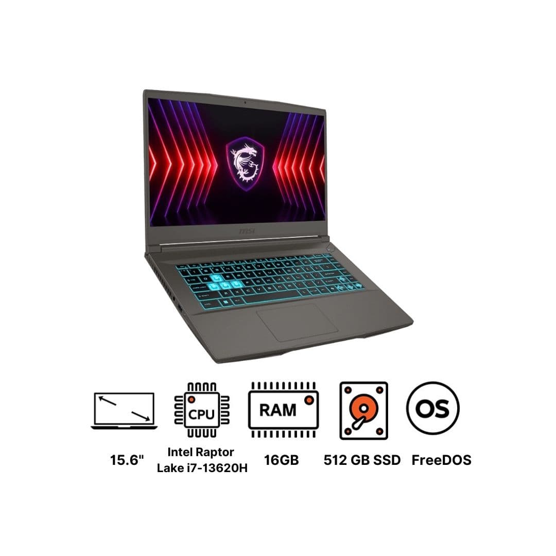 لابتوب ام اس اي Thin 15 B13UC، انتل كور i7-13620H، شاشة 15.6 بوصة، هارد 512GB SSD، رام 16GB، كرت شاشة NVIDIA GeForce RTX 3050، فري دوس - رمادي