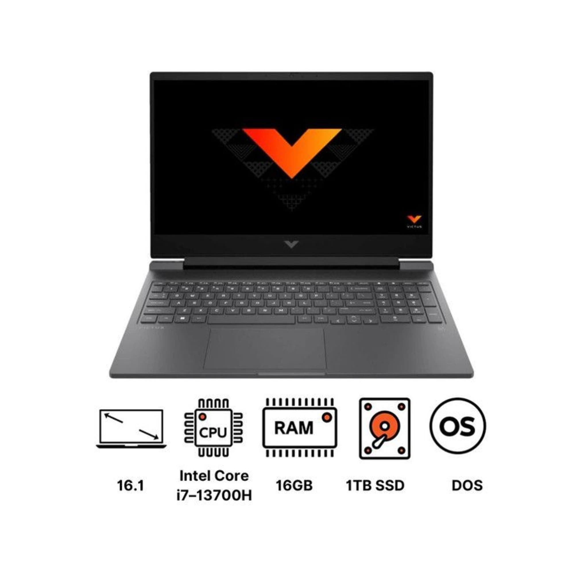 لابتوب جيمنج اتش بي Victus، معالج Intel Core i7-13700H، شاشة 16.1 بوصة، 1 تيرابايت SSD، 16 جيجابايت رام، كرت شاشة NVIDIA GeForce RTX 4060، نظام FreeDos - فضي
