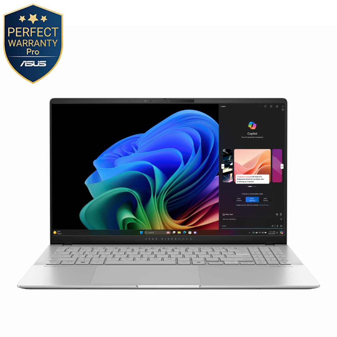 Asus Vivobook S 15 S5507QA-MA037W Laptop ,Snapdragon X Plus X1P 42 100 15.6 Inch ,512 GB SSD ,16 GB ,Qualcomm Adreno ,Windows 11 - Cool Silver