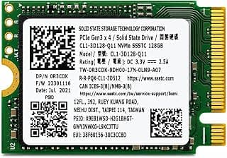 SSSTC محرك أقراص NVMe SSD سعة 128 جيجابايت، M.2 2230، PCIe Gen3 x4 | قراءة تصل إلى 1700 ميجابايت/ث, كتابة تصل إلى 900 ميجابايت/ث, مناسب للحواسيب المدمجة, تشغيل سريع للنظام, موفر للطاقة