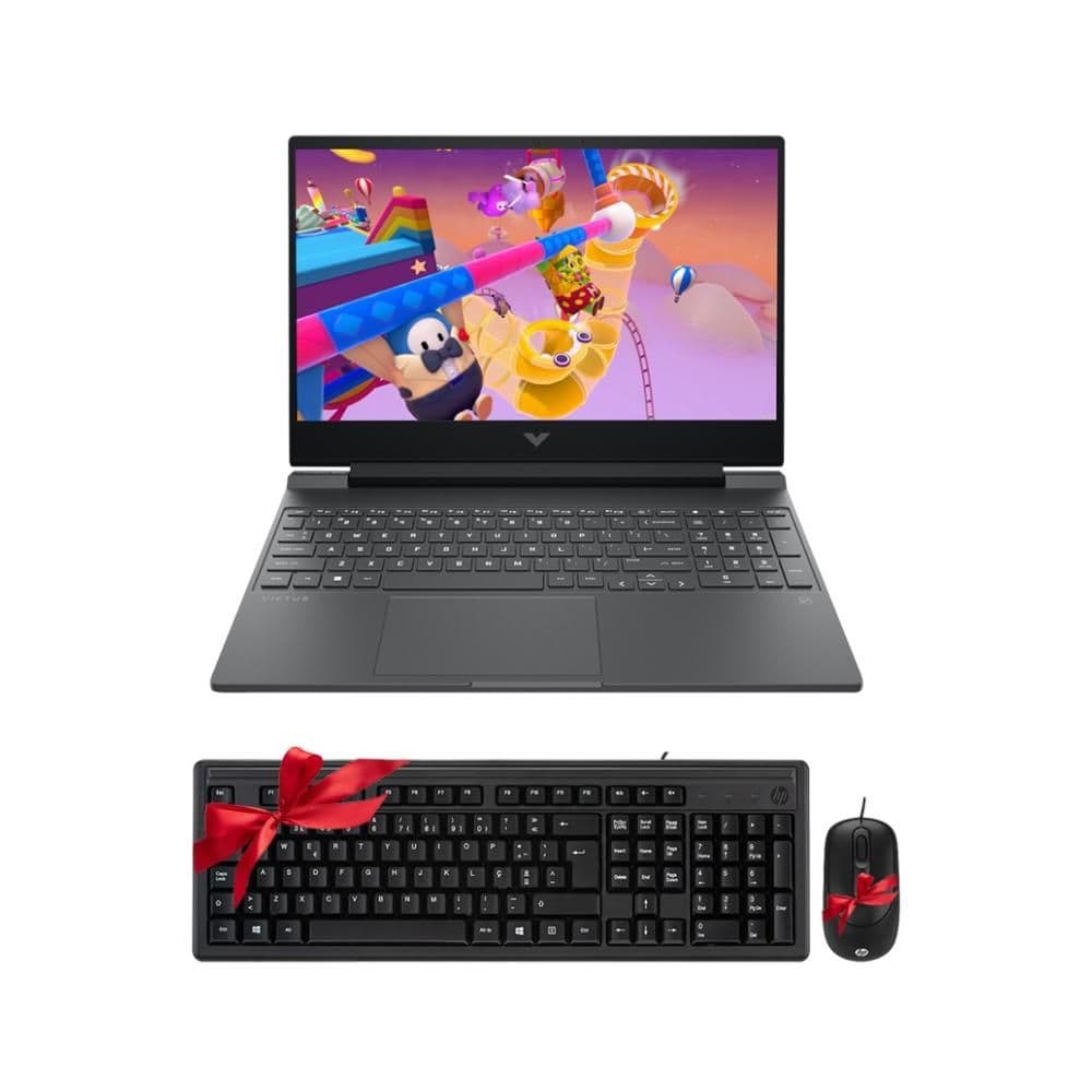 جيمنج لابتوب HP Victus 15 fb3015ne معالج AMD Ryzen 7-7445HS الرامات 16 جيجا الهارد SSD بسعة 512 جيجا كارت شاشة RTX 4050 6 GB شاشة 15.6 "FHD IPS ويندوز 11 فضي + لوحة مفاتيح رقمية بـ 160 رقمًا مستشعر بصري بدقة 1000 نقطة في البوصة و موس